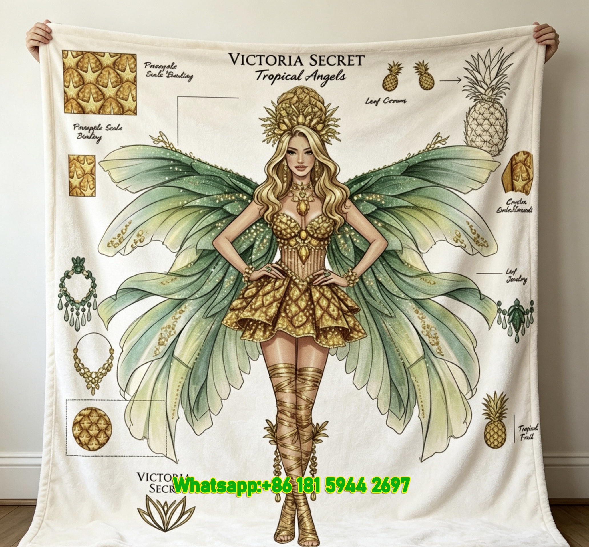 Victoria's Secret Tropical Angel Pineapple Fleece Throw Blanket V120